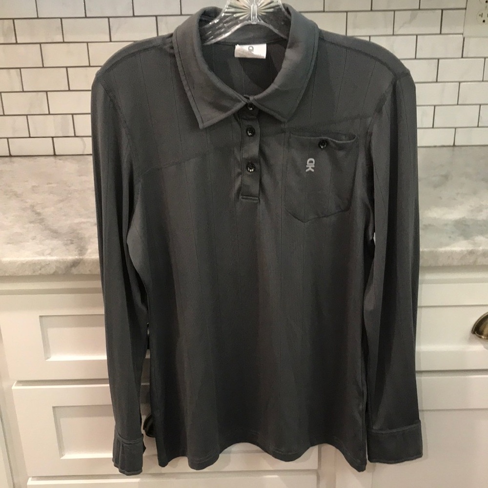 Little Donkey Long Sleeve Polo Mens Small Gray Stretch Pullover Shirt Athletic
